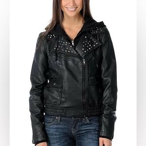 Obey Vegan Leather Layered Studded Jacket Hoodie